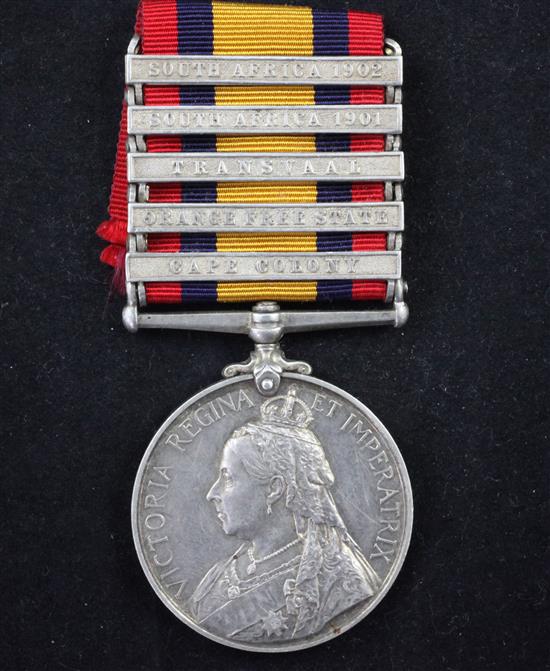 A Queens South Africa medal with five clasps to Pte A.H.Bailey 2nd Dragoons Guards